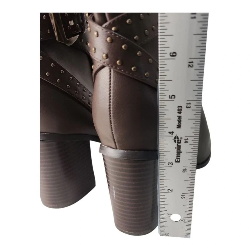 Orly Ankle Boot Women 10W Brown Studded Buckle Edgy Chic 00216712